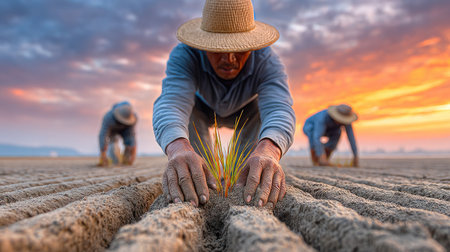Traditional Farming at Sunriseの素材