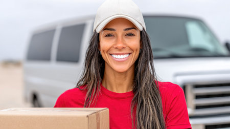 Smiling Female Courier Delivery Packageの素材