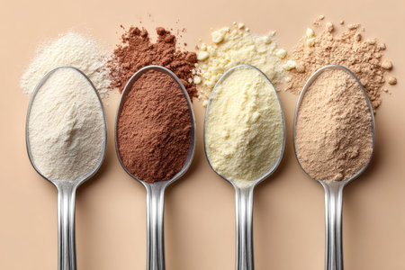 Assorted Nutritional Powders on Spoonsの素材