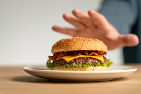 Hand Reaching for a Delicious Cheeseburgerの素材