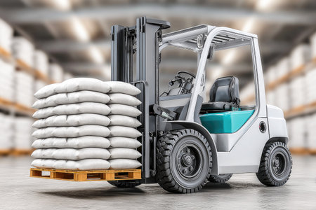 Forklift Carrying Bags in Warehouseの素材