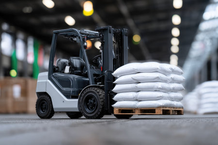 Forklift in Storage Facility with Bagsの素材