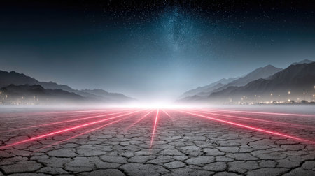 Red Laser Beams on Cracked Desert Groundの素材