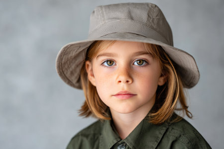 Young Girl Scout in Hat and Green Shirtの素材