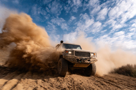 Off-Road Vehicle Kicking Up Desert Dustの素材