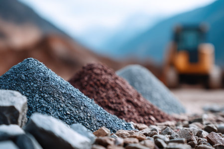 Industrial Gravel and Ore Mounds with Excavatorの素材