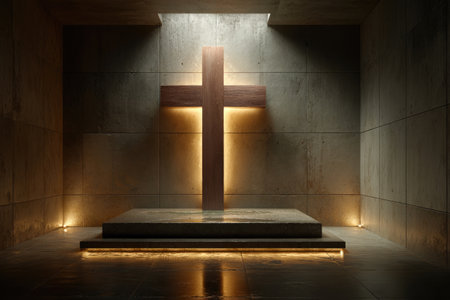 Wooden Cross with Dramatic Lightingの素材