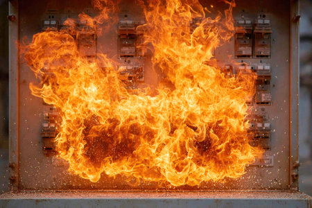 Electrical Panel Explosion with Flames and Sparksの素材