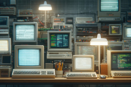 Retro computer lab with vintage equipmentの素材