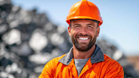 Smiling Miner in Orange Uniformの素材