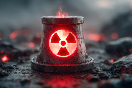 Glowing Red Nuclear Reactor Icon in Lavaの素材