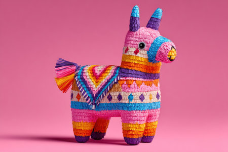 Vibrant donkey piÃ±ata on pink backgroundの素材