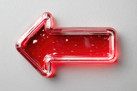 Glowing Red Arrow with Bubbles on White Wallの素材