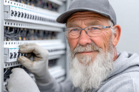 Senior Electrician Fixing Electrical Panelの素材