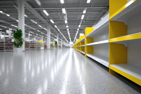 Empty Shelves in Supermarket Aisleの素材