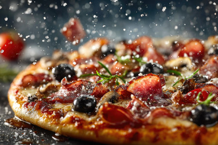 Gourmet Pizza with Olives and Prosciuttoの素材