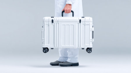 Scientist Carrying White Rolling Laboratory Caseの素材