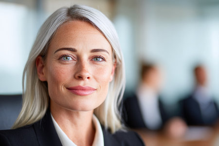 Smiling Businesswoman in Modern Officeの素材