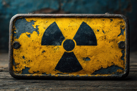 Rusty Radioactive Warning Sign on Woodの素材