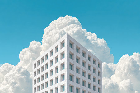 Modern white building with dramatic cloudsの素材