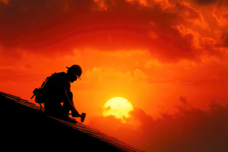 Roofer Working at Sunsetの素材