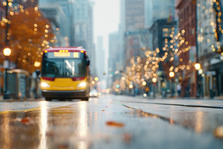Urban Bus on Rainy Street with Bokeh Lightsの素材