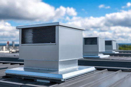Rooftop HVAC unit on modern industrial buildingの素材