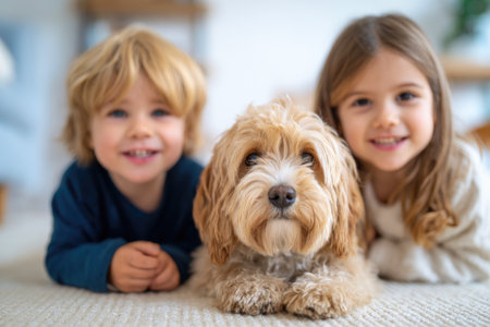 Kids and Puppy Smiling Togetherの素材