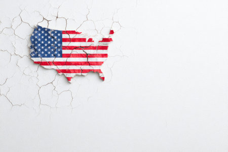 Cracked Wall in USA Map Shape with Flag Designの素材