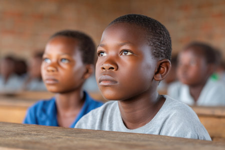 Focused African school children in classroomの素材