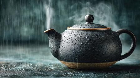 Steaming Teapot in the Rain â Cozy Atmosphereの素材