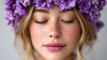 Serene Woman with Purple Flower Crownの素材