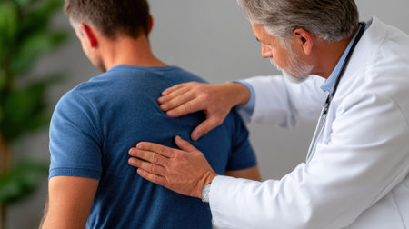 Doctor Examining Male Patient's Backの素材