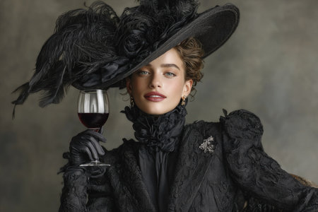 Vintage Style Lady with Wine Glassの素材