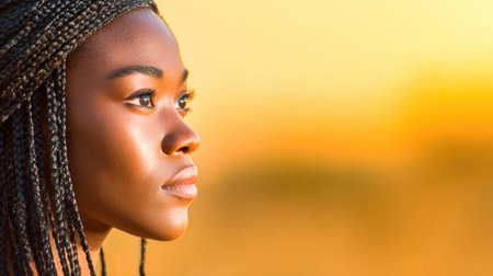 Woman at Sunset with Braided Hairの素材