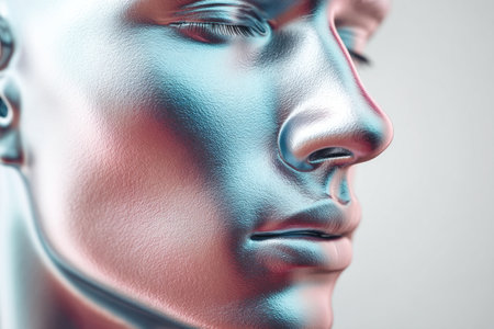 Futuristic Metallic Human Face Close-Upの素材