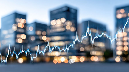Financial Growth Chart with Modern City Backgroundの素材
