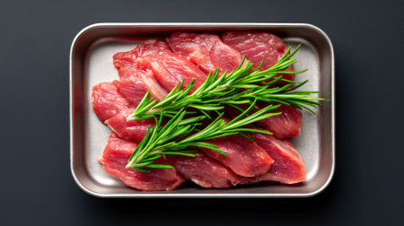 Fresh Raw Meat Slices with Rosemaryの素材