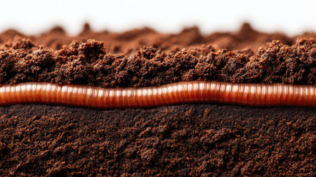Earthworm in moist soil close-upの素材