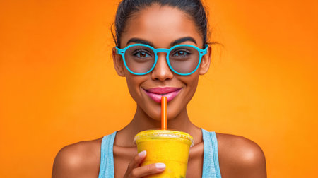 Young Woman Drinking Fresh Smoothieの素材