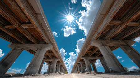 Underpass View with Bright Sun and Cloudsの素材