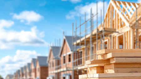 New Houses Under Construction with Lumberの素材