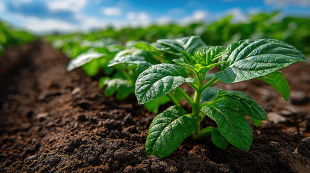 Young Potato Plant Growing in Fieldの素材