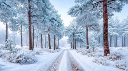 Snowy Forest Path in Winterの素材