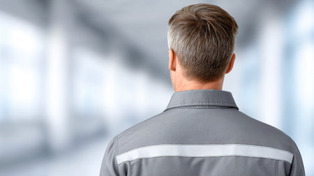 Industrial Worker in Gray Uniform from Behindの素材