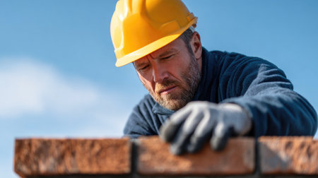 Construction Worker Building Brick Wallの素材