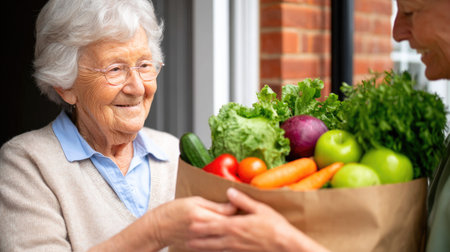 Elderly Woman Receiving Fresh Groceriesの素材