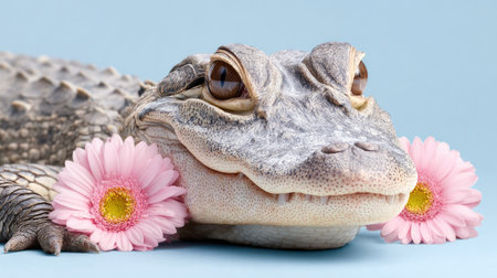 Alligator with pink flowersの素材