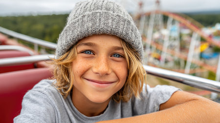 Happy Boy at Amusement Park Rideの素材