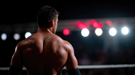 Wrestler in Arena with Bright Lightsの素材